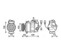 Compresseur de climatisation R 134a PAG 46 VNAK382 AVA QUALITY COOLING pour VW