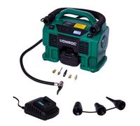 Compresseur sans fil 20V et prise allume-cigare 12V VPower - 1 Batterie 4.0Ah, chargeur de batterie et 8 accessoires inclus
