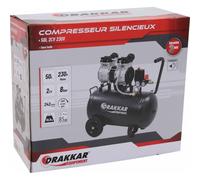 Compresseur silencieux 50L 8 bar 2CV 230V sans huile DRAKKAR 11213