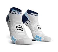 COMPRESSPORT Homme Pro Racing Socks V3.0 Low Chaussette Running, Blanc/Bleu, 45-47 EU