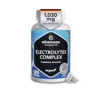 Comprimés d'électrolytes 1.034 mg avec magnésium, potassium, calcium et sodium pour l'équilibre électrolytique & la fonction musculaire, 180 comprimés végétaliens, complexe d'électrolytes pour 6 mois