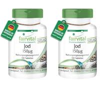 Comprimés d'iode fairvital, 180 comprimés, faciles à avaler, HAUTEMENT DOSÉS avec 150µg d'iode par comprimé, à base d'iodure de potassium, VÉGÉTALIEN (Lot de 2)