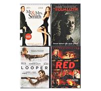 Compromised Agents McCall Denzel Washington Equilizer + Mr. & Mrs. Smith + Red & Looper DVD - Bruce Willis Special movie 4 Pack Action Sci-Fi Rockin' Packed Set