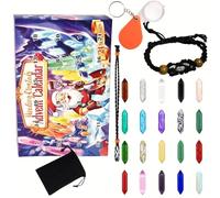 Compte à Rebours Crystal de Noël - Set de 24 Pierres Minérales pour Compte à Rebours de Noël - Décoration Minérale pour Fêtes avec Sac de Rangement Loupe et Porte-Collier - pour Ados Femmes Adultes Fê