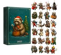 Compte à rebours de l'Avent en forme de raton laveur - 26 x 18 x 3 cm - Décoration de vacances en acrylique - Décoration festive amusante pour affichage saisonnier | calendrier 2025 pour sapin de