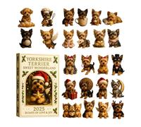 Compte à rebours de Noël | 2D plat en acrylique sur le thème du chien | Yorkshire Terrier pour sapin de Noël 24 jours - Thème chien pour la saison des vacances, miroirs, arbres, maison pour la