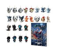 Compte à rebours de Noël avec dragon 2D Calendrier de compte à rebours pour Noël avec dragon 24 figurines en acrylique à accrocher sur un arbre mural, une salle de classe, un bureau pour familles