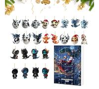 Compte à rebours de Noël - Calendrier de compte à rebours de l'Avent avec dragon plat - 24 figurines en acrylique à accrocher sur un arbre mural, une salle de classe, un bureau pour les familles