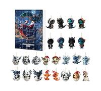 Compte à rebours de Noël | Calendrier de l'Avent de Dragon 2D Mignon - 24 figurines en acrylique à accrocher sur un arbre mural, une salle de classe, un bureau pour familles, et adultes
