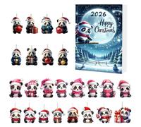 Compte à rebours de Noël Décoration 2D en acrylique Panda | Vingt-quatre jours pendentif animaux compte à rebours, ornement pour adultes, enfants, étagère, arbre, fenêtre, maison