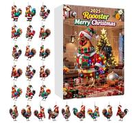 Compte à rebours de Noël - Décoration en acrylique 2D en forme de coq | 24 grilles de décoration de compte à rebours de Noël | pour arbre de vacances, ferme, fête à la maison
