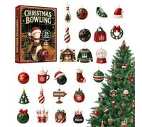 Compte à rebours de Noël en acrylique 2D avec motif bowling | Calendrier de l'Avent de 24 jours pour la période de Noël pour dortoir d'étudiant, fête de vacances, appartement