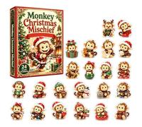 Compte à rebours de Noël en acrylique 2D en forme de singe comme décoration | Compte à rebours de 24 jours pour la maison, la chambre, l'appartement, le dortoir d'étudiant et les fêtes de Noël