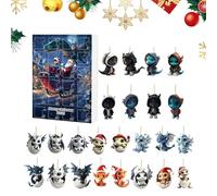 Compte à rebours de Noël, joli calendrier de l'Avent dragon 2D | Décoration festive en acrylique 24 jours pour salle de classe, vacances, bureau, arbre mural, femme, adolescent, garçon, petite fille