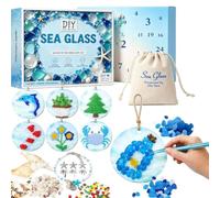 Compte à rebours de Noël - Kit de décoration en verre de mer de 24 jours | Thème du compte à rebours de 24 jours, pièces décoratives en verre de mer, kit de projet créatif, activité de vacances, léger