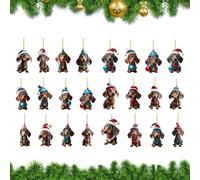 Compte à rebours de Noël teckel - Ensemble d'ornements en acrylique 24 pièces, décorations d'arbre à chien 2D, pendentifs festifs à suspendre | Idéal pour la décoration de voiture, d'école, de bureau