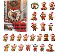 Compte à rebours décoratif 2D en acrylique - Vache - Pendentif calendrier de l'Avent - Adorable décoration de collection pour animaux de compagnie - Décoration pour fenêtre, mur ou porte
