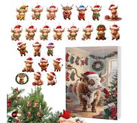 Compte à rebours des vaches 'Highland Pendentif acrylique 2D, calendrier de vacances de 24 jours, décoration de vacances de Noël, ornement de compte à rebours saisonnier, pièce de dis