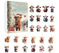 Compte à rebours en forme de vache - Pendentif plat 2D en forme de sapin de Noël - Fournitures de fête pour 24 jours - Festival de l'Avent pour cheminée, salon, sac à dos, fenêtre, dortoir, voiture