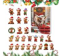 Compte À Rebours En Ornement De Vache,Vache des Highlands en Acrylique Plat 2D 24 Jours - Compte à Rebours de Vacances de Noël Pendant - Pour Maison Fenêtre Cheminée Chambre Salon