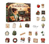 Compte À Rebours Noël Ornements plats 2D collection thème enseignant | Calendrier compte à rebours 24 jours Pour Fêtes Et Pâques Cheminée Sapin Fenêtre Étagère Porte