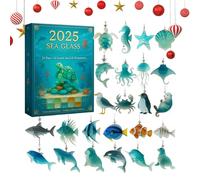 Compte à Rebours pour Noël - 2025 Avent 24 Jours avec Décorations 2D | Ornements de Noël en Verre de Mer et Vie Marine - pour Collectionneurs Décoration Maison Mur Porte Fenêtre Sac Scolaire Sac