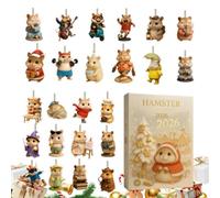 Compte à rebours pour Noël 2026 2D 24 jours décoration de hamster drôle et | Calendrier de compte à rebours festif avec décoration animale pour enfants, adultes, famille, maison, bureau, arbre