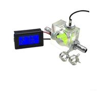Compteur de débit avec thermomètre LED bleu, kit de jauge de température liquide à trois voies comprenant des raccords barbelés et des colliers de serrage (chiffres verts)