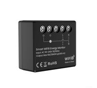 Compteur de puissance WiFi intelligent Utilisation de l'électricité Affichage des données en direct Assistant vocal Compatible domotique 2,4 GHz Sans fil Noir 34 x 29 mm
