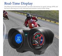 Compteur de vitesse LCD pour moto, compteur kilométrique, tachymètre avec affichage de la vitesse 10 000 tr/min et 199 km/h - Jauge de niveau de carburant numérique 12 V et