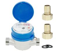Compteur d'eau froide WANDGU : Compteur d'eau de jardin à sec en cuivre massif 1/2 pouce 15 mm, raccords, compteur d'eau froide étalonné, (raccordement simple, affichage numérique 0-40 °C 1,5 m³/h)