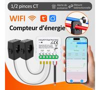 Compteur d'énergie intelligent WiFi Tuya AC100-240V 1/2CT avec pince ampèremétrique, contrôle par application, moniteur de puissance 80A, statistiques d'électricité
