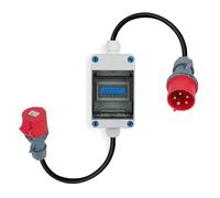 Compteur électrique mobile CEE 32A 400V avec compteur kWh triphasé 5 pôles | Fiche et prise CEE avec câble en caoutchouc de 110 cm | Pour chantier atelier camping caravane et camping-car