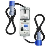 Compteur électrique numérique mobile 230 V 16 A pour prise de courant avec disjoncteur FI type A, IP44 CEE 3 broches 16 A mâle vers prise CEE 16 A, boîtier de compteur électrique IP67