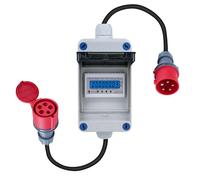 Compteur électrique numérique mobile 3 phases 16A 400V Prise CEE 3 phases Compteur numérique mobile 5x2,5 mm² avec réinitialisation Câble de 2m IP44 Adaptateur de prise Compteur (H07RN-F HR-03X)