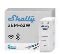 Shelly 3EM-63W Gen3 - Compteur électrique monophasé/triphasé, Wi-Fi & Bluetooth, sur Rail Din, Impulsion optique, Données historiques, Mesure énergie photovoltaïque, Commande à distance par app