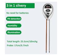 Compteurs de Sol, Testeur d'humidité 3 en 1 for plantes, pH/luxmètre, kit de test de sol for intérieur, humidimètre for plantes d'intérieur, jardin, pelouse, ferme(3 in 1 silvery 1pc)
