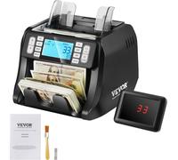 Compteuse de billets, Compteuse de billets avec détection de faux billets par UV, MG, IR et DD, Compteuse de billets USD et EUR avec mode addition et mode batch, Grand écran LCD & externe