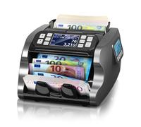 Compteuse De Billets MUNBYN IMC22 Comptage Mixte, DéTection des Faux Billets par CIS/UV/IR/MG,Compatible EUR,USD, MXN, CAD,> 1000 Billets/Min,Convient aux entreprises/commerçants, Double éCran (Noir)