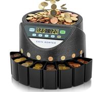 Compteuse de Pieces Euro, Trieuse Monnaie Capacité de 800 pièces, Monnayeur Pièces Euro avec 8 bacs de collecte, Machine à compter des pièces pour écoles, magasins et banques, noir, métro