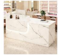 Comptoir avec lumière LED, comptoir en bois avec comptoir, tiroirs, comptoirs de vente au détail, comptoir de réception, meubles de coiffure, salon de beauté, spa, restaurant, P droit, 150 x 61 x 99