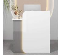 Comptoir Caisse Salon de Coiffure,Comptoir Accueil,Comptoir de Réception,Comptoir de Bureau avec 1 Tiroirs,Secretaire Bureau Meuble,Table de Réception pour Maison,Magasin,Bar,Lobby(White Gray)