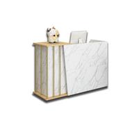 comptoir caisse, tiroir verrouillable,diverses capacités,structure en acier peint,plaque épaissie respectueuse de l'environnement,adapté aux bureaux,supermarché,halls,bou(Size:140,Color:marbre blanc)