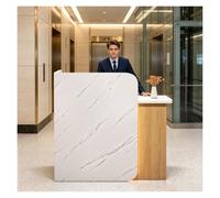 Comptoir D’accueil,Bureau De Réception,Comptoir Caisse Salon De Coiffure | Bureau Avec Rangement Éclairage LED Et Verrouillable Pour Studio Photo(Stone Pattern+Wood,100x45x95cm)