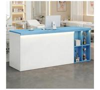 Comptoir d'accueil avec éclairage LED Comptoir d'accueil avec tiroir verrouillable Comptoirs de Caisse pour Salon de manucure et Spa Rangement Ouvert à 2 Niveaux,F Left,150x60x90cm