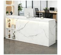 Comptoir d'accueil avec éclairage LED, Comptoir de Caisse avec tiroirs verrouillables et Passe-câbles, Bureau de réception pour Salle d'accueil, Hall d'entrée, Salon,N Right,150x60x90cm