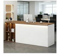 Comptoir d'accueil avec éclairage LED, Comptoir de Caisse avec tiroirs verrouillables et Passe-câbles, Bureau de réception pour Salle d'accueil, Hall d'entrée, Salon,H Right,150x60x90cm