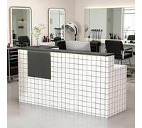 Comptoir d'accueil avec éclairage LED et tiroir verrouillable, Bureau d'accueil avec comptoir, Bureau d'accueils en Bois pour Salon de beauté, Magasin de vêtements,F Right,140x45x90cm