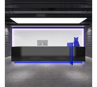 Comptoir d'accueil en Acier Inoxydable avec éclairage LED, comptoir de Caisse Moderne avec Rangement pour café, Boutique de thé à Bulles, Magasin de vêtements,B,150x60x100cm