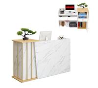 Comptoir d'accueil Entreprise, Comptoir De Magasin pour Caisse, Comptoir D Accueil Blanc Et Bois, pour Centres Commerciaux, HôTels, Magasin De VêTements, DéPanneur Marble Color 140cm